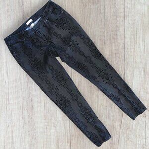 BISOU BISOU Bohbot Black Skinny Stretch Velvet Baroque Pattern Jeans Pants 10